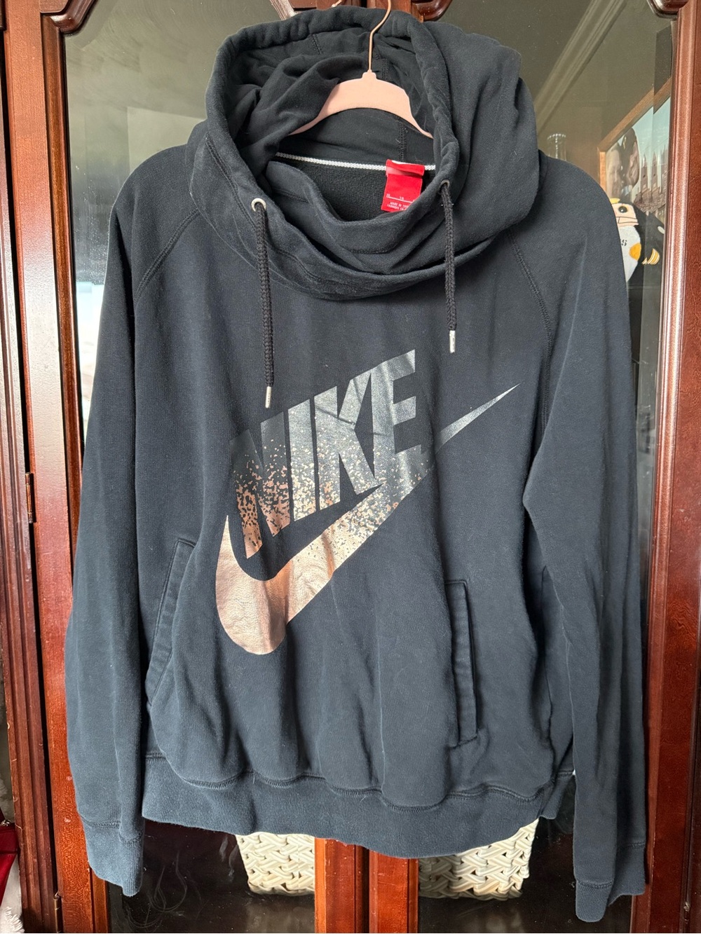 Nike Black Hoodie with Metallic Rose Gold Swoosh